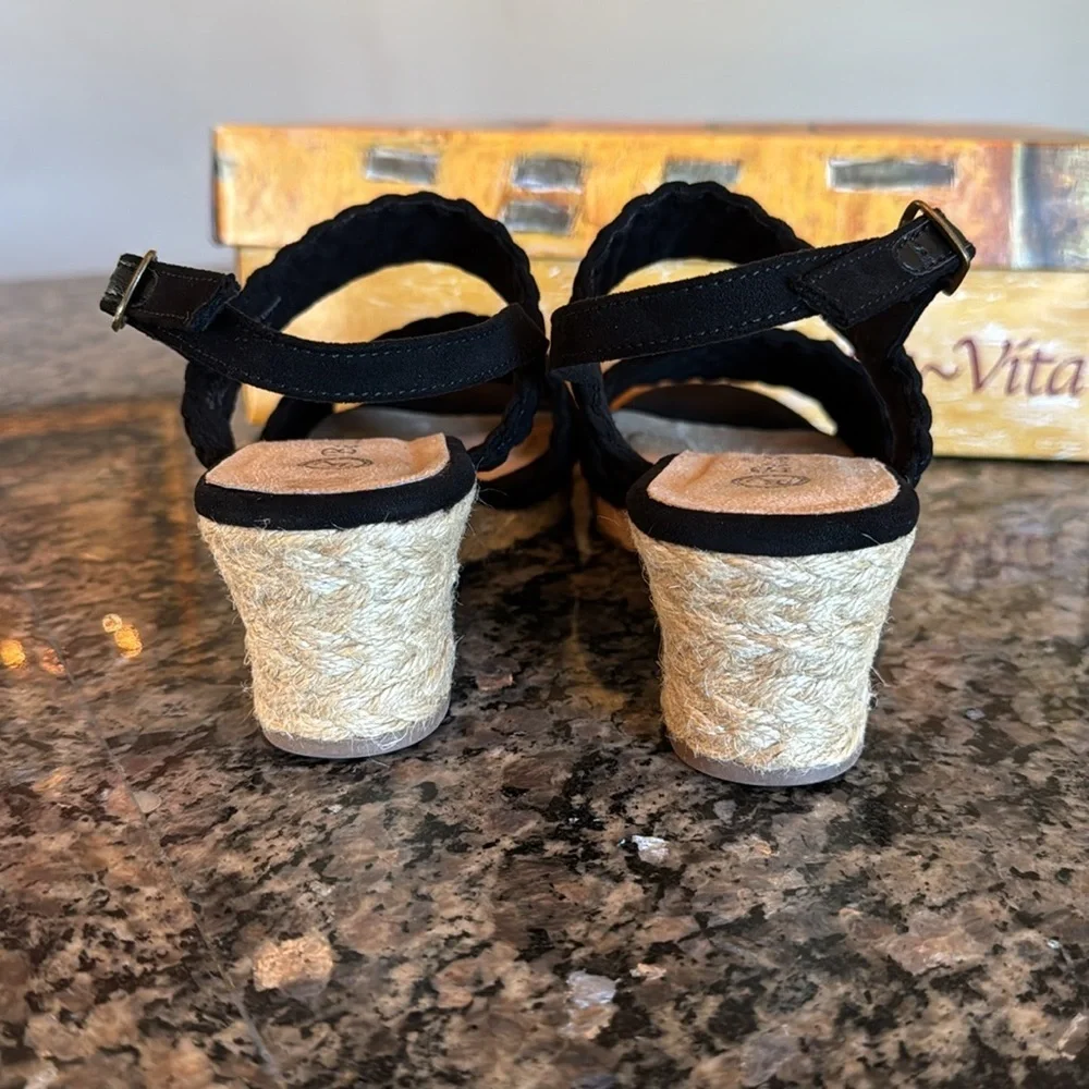 Bella Vita Mariela black suede espadrilles 2” wedge sandal NIB 6.5